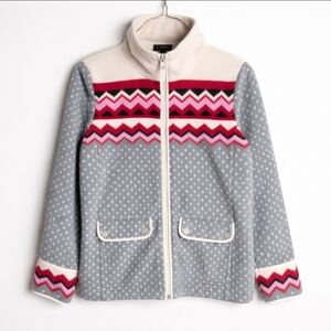Talbots Polka Dot Nordic Chevron Full Zip Fleece Size Small Petite